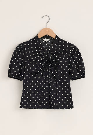 Ruched Keyhole Shirt Dotted