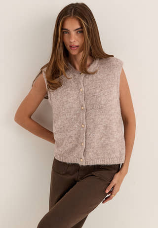 Objsaggia Re Knit Vest Cardigan Beige