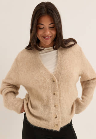Objharry L/S LO KNIT CARDIGAN Beige