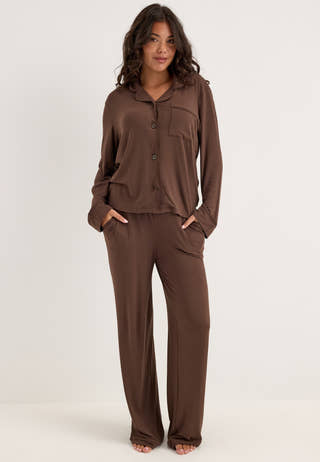 Pceline Ls Nightwear Set Brown
