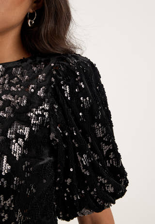 Yassofie 2/4 SEQUIN MIDI DRESS Black