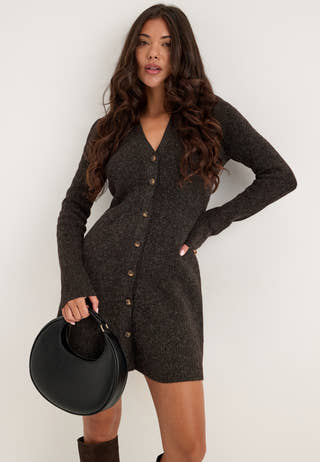Vmdoffyjaquard Ls V-nk Button Dress Brown