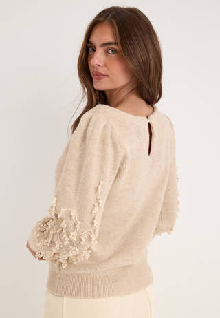 Objjucca L/S RE KNIT PULLOVER Beige