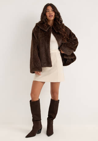 Objcarla Collar Short Jacket Brown