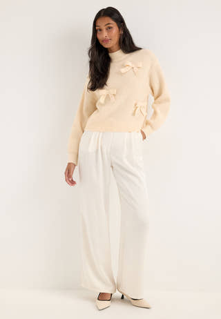Onllisa Ls Bow Pullover Knt Beige