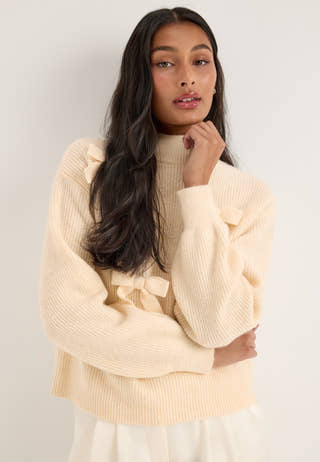 Onllisa Ls Bow Pullover Knt Beige
