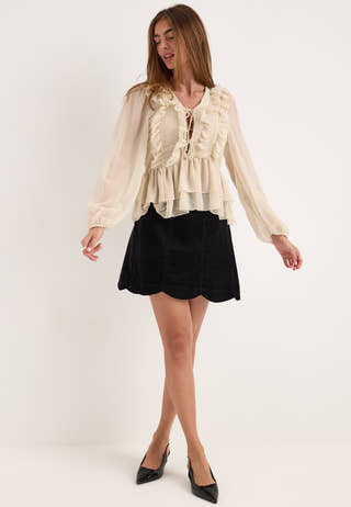 Onlseitre L/S FRILL TOP CC WVN White