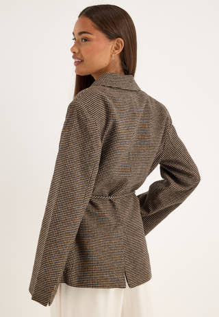 Onlnella L/S BELT CHECK BLAZER Brown