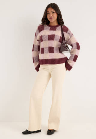 Slwlulu Loose Ls Check Knit O-neck Red