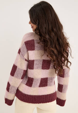 Slwlulu Loose Ls Check Knit O-neck Red