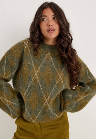 Slwlulu Brushed Argyle Knit O-neck Green