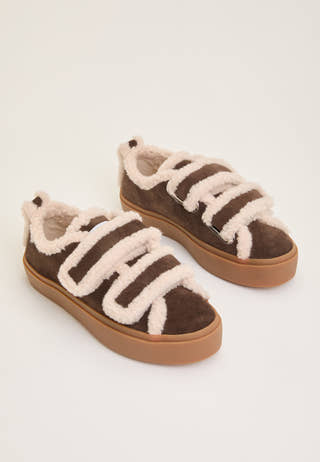 Shearling Low Velcro Sneaker Brown