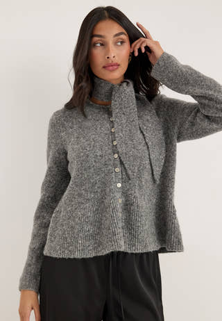 Objnivin L/S SCARF KNIT CARDIGAN Grey