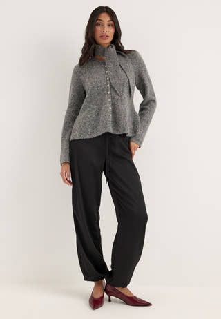 Objnivin L/S SCARF KNIT CARDIGAN Grey