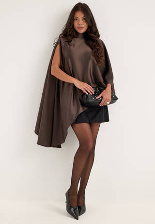 Yaspella High Neck Cape Top Brown