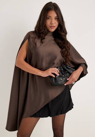 Yaspella High Neck Cape Top Brown