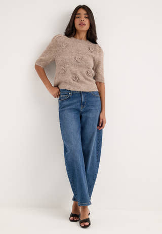 Onlzaggie Ss Flower O-neck Cc Knt Beige