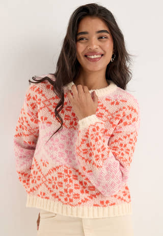 Onlcaro Ls Pattern O-neck Cc Knt White