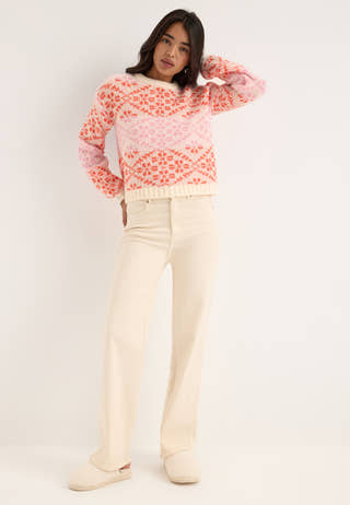 Onlcaro Ls Pattern O-neck Cc Knt White