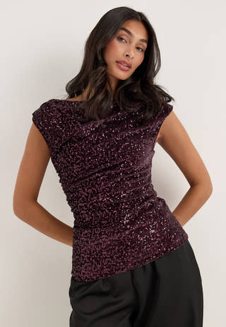 Onlnoxley Sl Sequin Top Wvn Red