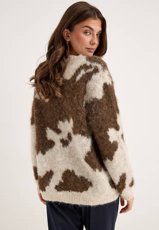 Vivenla O-neck L/S JACQUARD Knit Top Brown