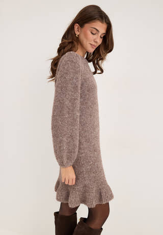Vibows L/S PEPLUM KNIT DRESS Grey