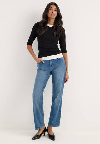 ¾ Sleeve V-Neck Top Black