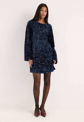 Pckammy Ls Deep Back Bow Dress Blue