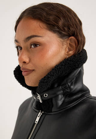 Pcava Coated Aviator Jacket Black