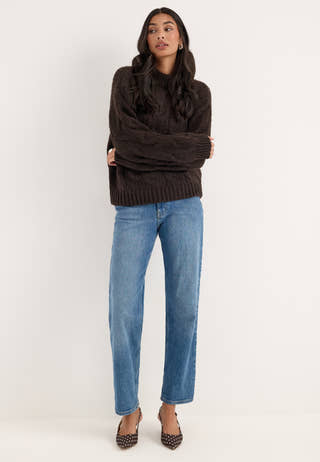 Vmmaybe Ls High Neck Cable Pullover Brown