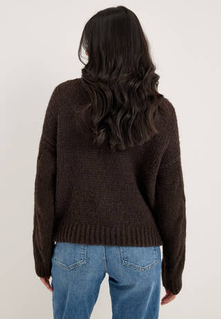 Vmmaybe Ls High Neck Cable Pullover Brown
