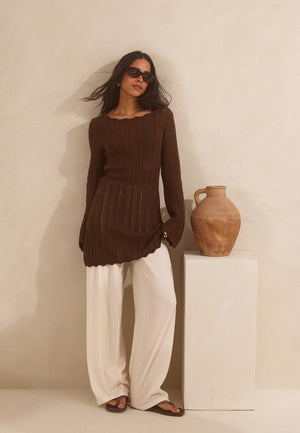 Boat Neck Structure Knitted Short Dress