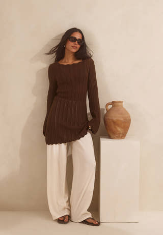 Boat Neck Structure Knitted Short Dress