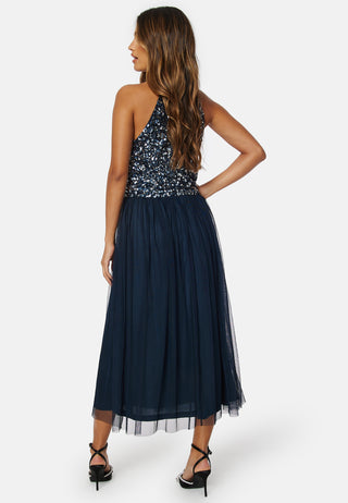 High Neck Sequin Midi Dress