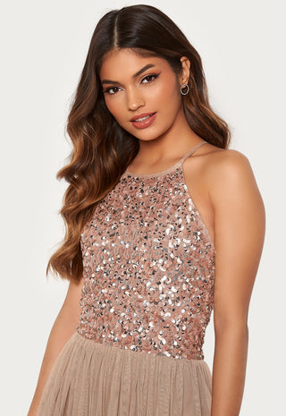 High Neck Sequin Midi Dress