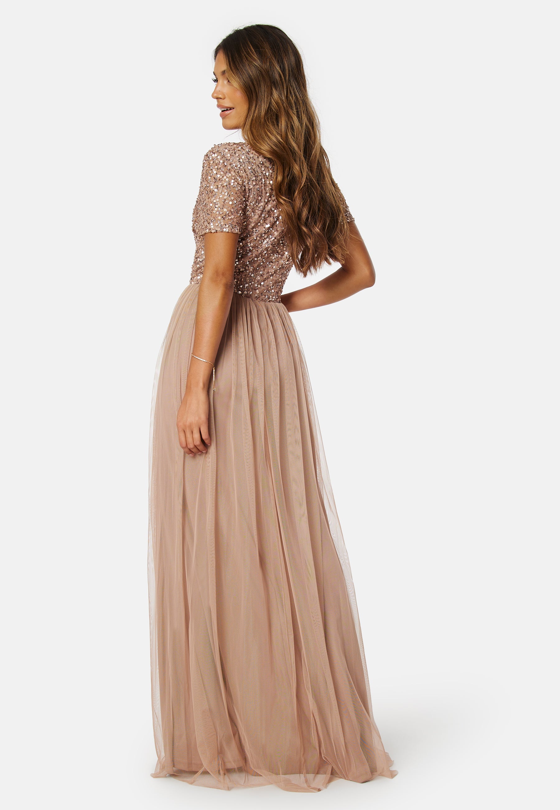 Angeleye Short Sleeve Sequin Dress Ball gowns Beige Angeleye Short Sleeve Sequin Dress Ball gowns Beige