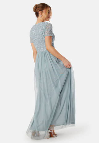 Angeleye  Short Sleeve Sequin Embellished Maxi Dress  Bridesmaid dresses   Blue