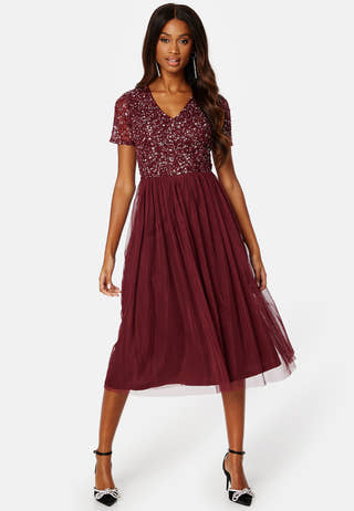 Short Sleeve Sequin Embellished Midi Dress