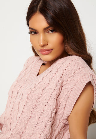 Cable Knit High Neck Tank Top