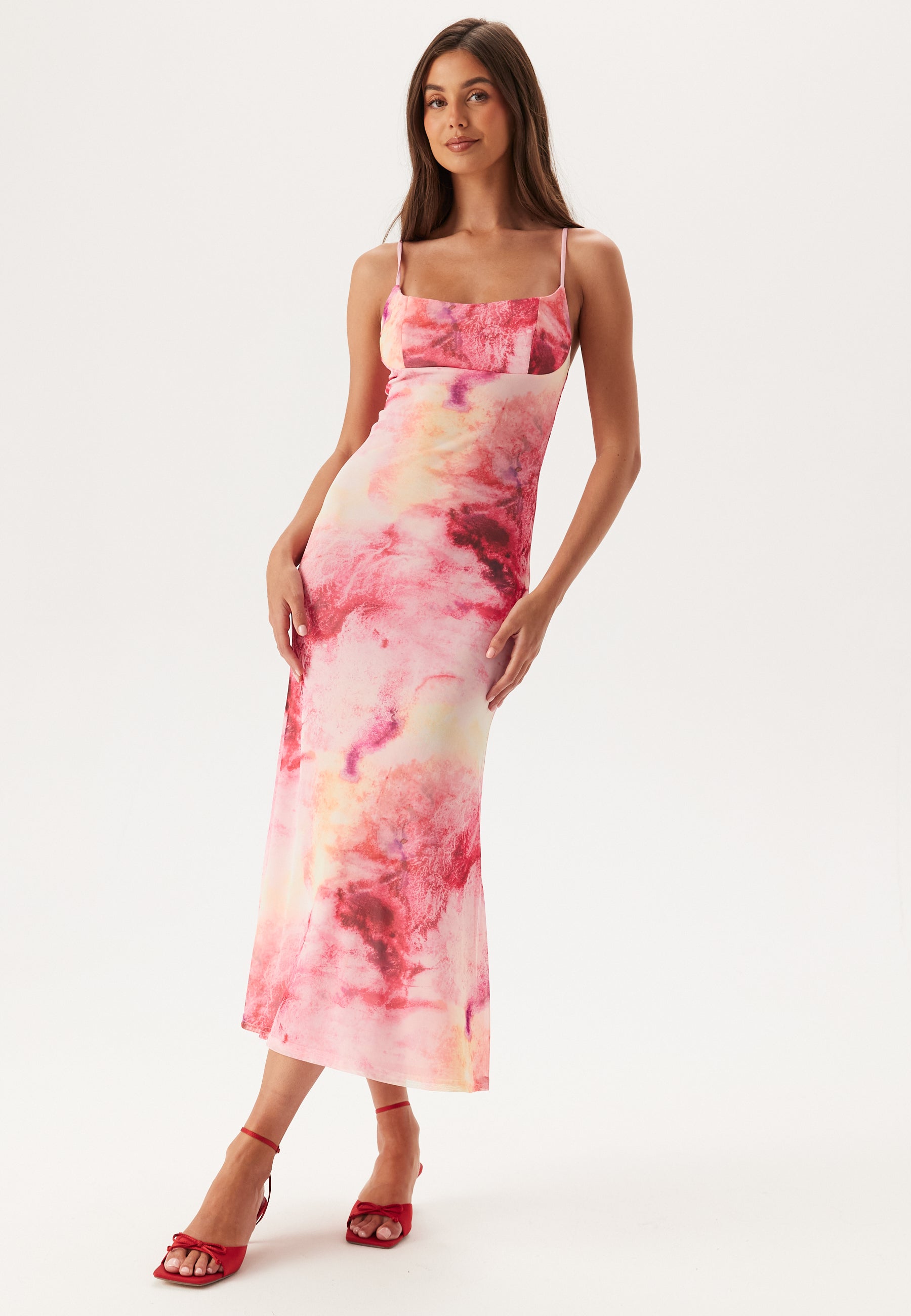 bardot adoni midi dress Bardot – Adoni Printed Mesh Midi Dress – campaign-outlet – Pink / Floral