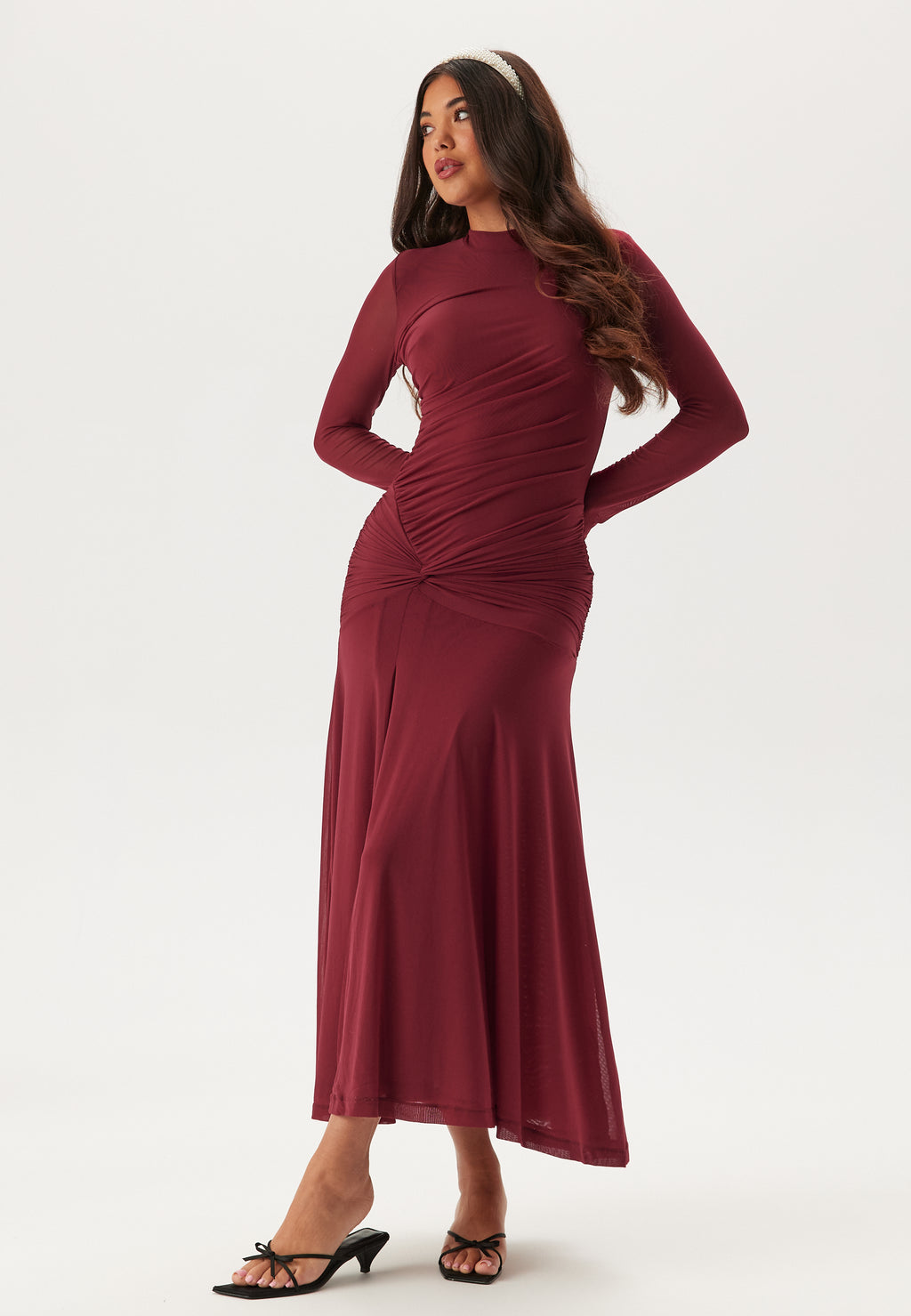 Bardot  Liyana Ruched Mesh Dress  campaign-outlet  Red