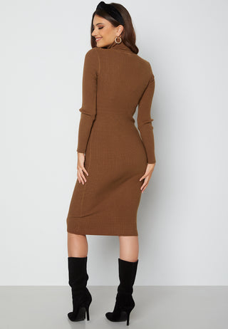 Roll Neck Rib Knit Midi Dress