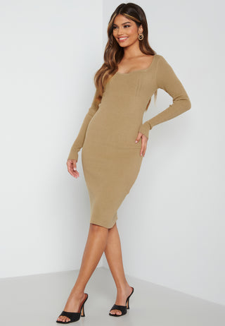 Sweetheart Rib Knit Midi Dress