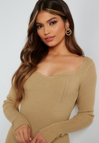 Sweetheart Rib Knit Midi Dress