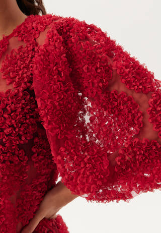 3D Flower Puff Sleeve Blouse