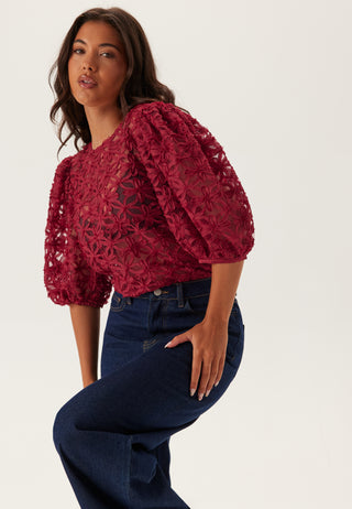 3D Flower Puff Sleeve Blouse