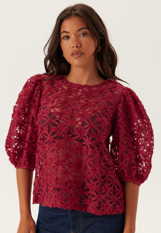 3D Flower Puff Sleeve Blouse