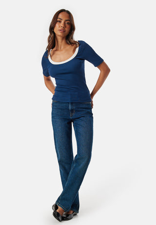 Contrast Rib Short Sleeve Top