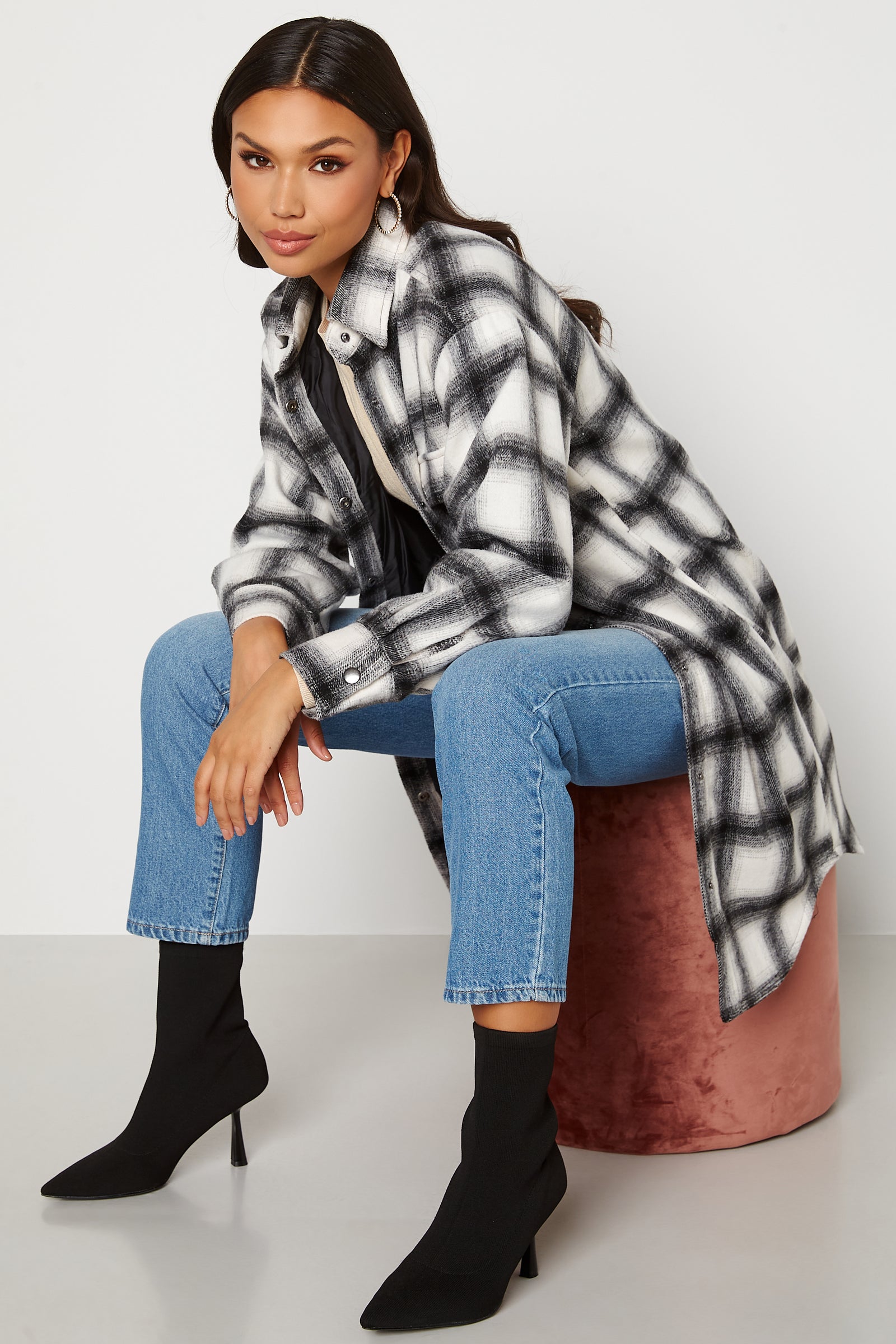 Bubbleroom – Alice Long Check Shirt Jacket – campaign-outlet – Yellow ...