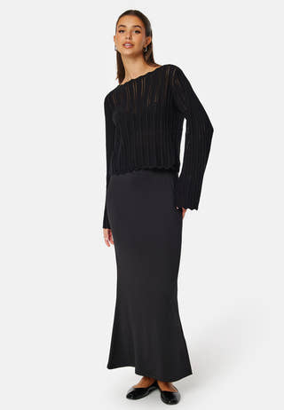 Boat Neck Structure Knitted Sweater